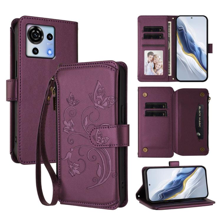 Butterfly Love Flower Multi-card Zipper Wallet Leather Phone Case, For ZTE Blade A73 4G, For ZTE Blade V50 Vita, For ZTE Blade A53 / A53+, For ZTE Blade A53 Pro, For ZTE Blade A52 Lite, For ZTE Blade V40s