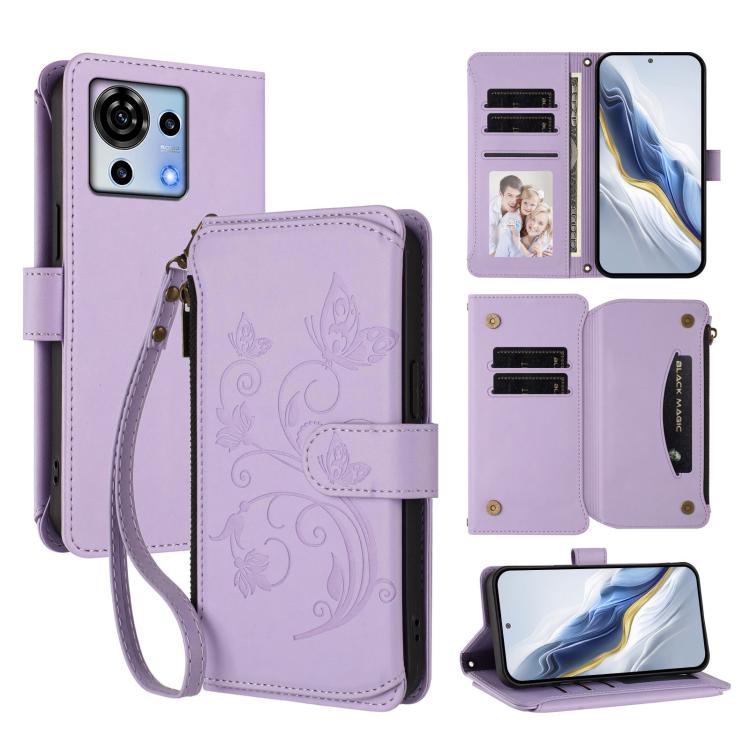 Butterfly Love Flower Multi-card Zipper Wallet Leather Phone Case, For ZTE Blade A73 4G, For ZTE Blade V50 Vita, For ZTE Blade A53 / A53+, For ZTE Blade A53 Pro, For ZTE Blade A52 Lite, For ZTE Blade V40s