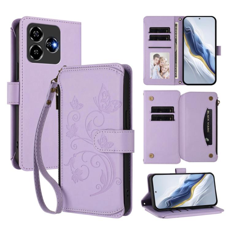 Butterfly Love Flower Multi-card Zipper Wallet Leather Phone Case, For ZTE Blade V60 4G / Axon 60 4G, For ZTE Blade A35e, For ZTE Nubia Neo 3 GT, For ZTE nubia Music 2, For ZTE nubia S 5G A403ZT, For ZTE Blade V70 Vita /nubia V70 Design