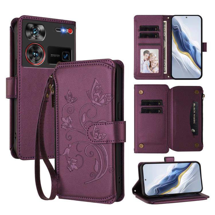 Butterfly Love Flower Multi-card Zipper Wallet Leather Phone Case, For ZTE Blade A75 5G / nubia Focus 5G, For ZTE Blade A75 4G, For ZTE Blade A35 / A55, For ZTE nubia Focus Pro 5G, For ZTE nubia Z60 Ultra, For ZTE Blade A73 5G