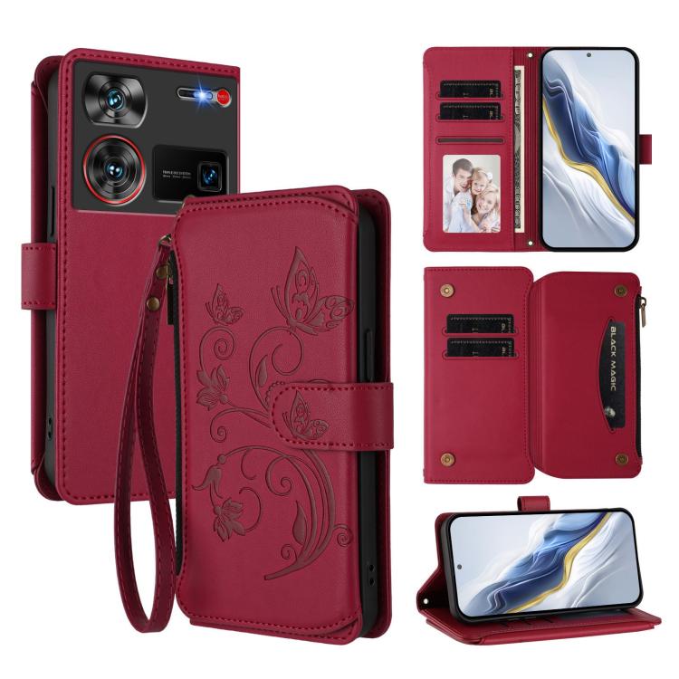 Butterfly Love Flower Multi-card Zipper Wallet Leather Phone Case, For ZTE Blade A75 5G / nubia Focus 5G, For ZTE Blade A75 4G, For ZTE Blade A35 / A55, For ZTE nubia Focus Pro 5G, For ZTE nubia Z60 Ultra, For ZTE Blade A73 5G