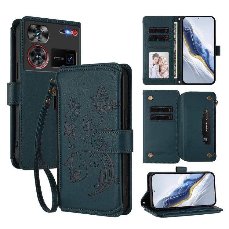 Butterfly Love Flower Multi-card Zipper Wallet Leather Phone Case, For ZTE Blade A75 5G / nubia Focus 5G, For ZTE Blade A75 4G, For ZTE Blade A35 / A55, For ZTE nubia Focus Pro 5G, For ZTE nubia Z60 Ultra, For ZTE Blade A73 5G