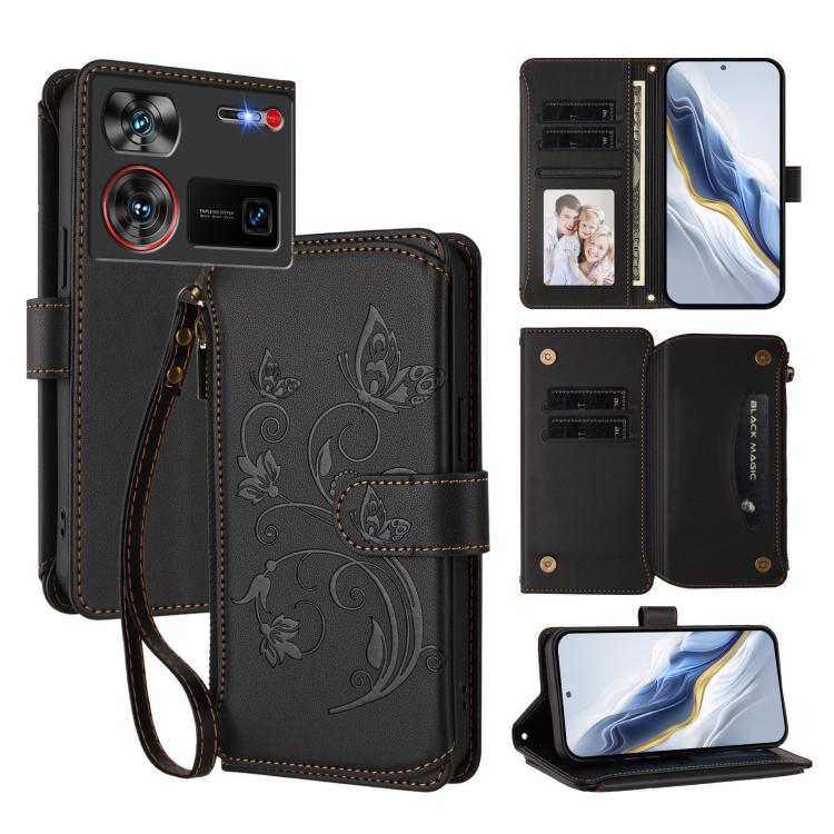 Butterfly Love Flower Multi-card Zipper Wallet Leather Phone Case, For ZTE Blade A75 5G / nubia Focus 5G, For ZTE Blade A75 4G, For ZTE Blade A35 / A55, For ZTE nubia Focus Pro 5G, For ZTE nubia Z60 Ultra, For ZTE Blade A73 5G