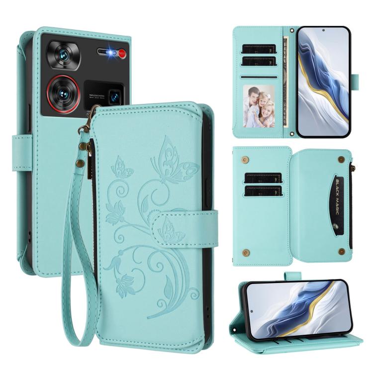 Butterfly Love Flower Multi-card Zipper Wallet Leather Phone Case, For ZTE Blade A75 5G / nubia Focus 5G, For ZTE Blade A75 4G, For ZTE Blade A35 / A55, For ZTE nubia Focus Pro 5G, For ZTE nubia Z60 Ultra, For ZTE Blade A73 5G