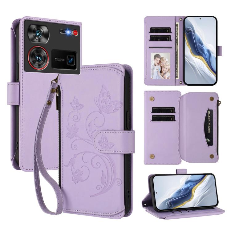 Butterfly Love Flower Multi-card Zipper Wallet Leather Phone Case, For ZTE Blade A75 5G / nubia Focus 5G, For ZTE Blade A75 4G, For ZTE Blade A35 / A55, For ZTE nubia Focus Pro 5G, For ZTE nubia Z60 Ultra, For ZTE Blade A73 5G