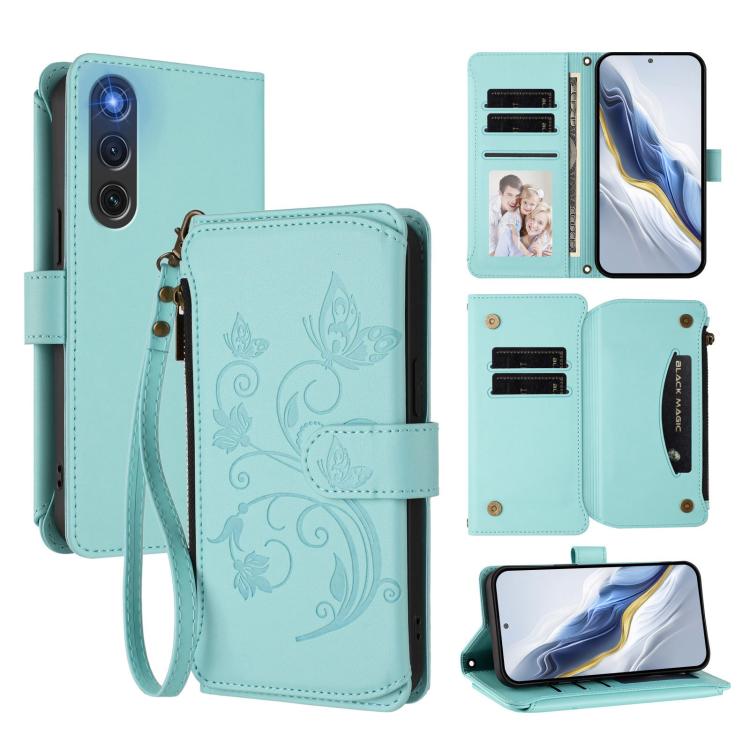 Butterfly Love Flower Multi-card Zipper Wallet Leather Phone Case, For ZTE Blade A76 4G, For ZTE Blade A56 Pro, For ZTE Blade A76 5G, For ZTE nubia Neo 3, For ZTE nubia RedMagic 10 Air, For ZTE Kantan Sumaho 4 A402ZT