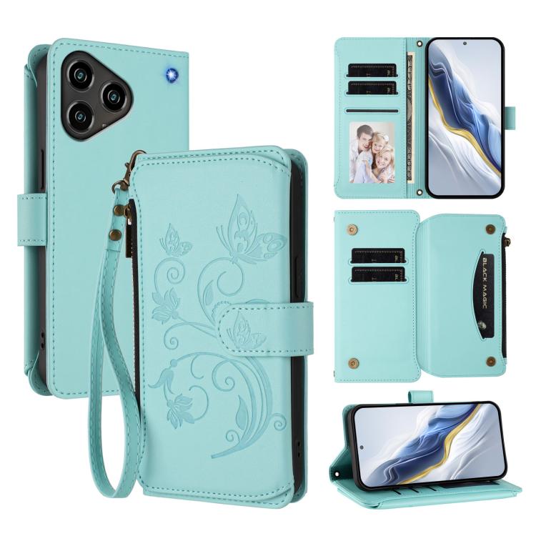 Butterfly Love Flower Multi-card Zipper Wallet Leather Phone Case, For ZTE Blade A76 4G, For ZTE Blade A56 Pro, For ZTE Blade A76 5G, For ZTE nubia Neo 3, For ZTE nubia RedMagic 10 Air, For ZTE Kantan Sumaho 4 A402ZT