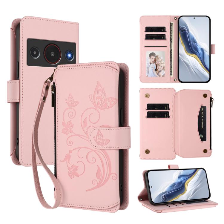 Butterfly Love Flower Multi-card Zipper Wallet Leather Phone Case, For ZTE nubia Neo 5 5G, For ZTE nubia Neo 5 GT 5G, For ZTE nubia P7 Pro / Optus X Value, For ZTE nubia P9 Pro / Optus X Pro 2 5G, For ZTE nubia RedMagic 11 Air                          ...