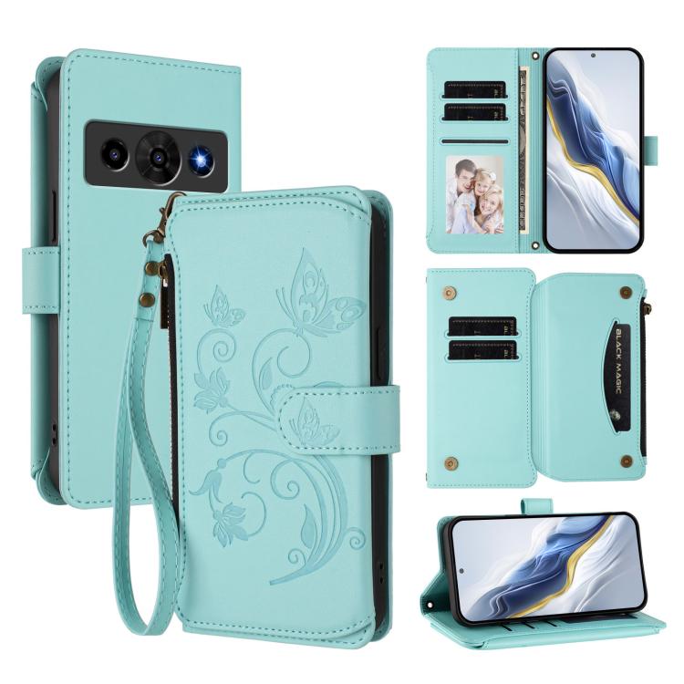 Butterfly Love Flower Multi-card Zipper Wallet Leather Phone Case, For ZTE nubia Neo 5 5G, For ZTE nubia Neo 5 GT 5G, For ZTE nubia P7 Pro / Optus X Value, For ZTE nubia P9 Pro / Optus X Pro 2 5G, For ZTE nubia RedMagic 11 Air                          ...
