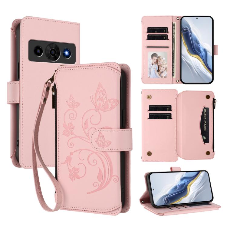 Butterfly Love Flower Multi-card Zipper Wallet Leather Phone Case, For ZTE nubia Neo 5 5G, For ZTE nubia Neo 5 GT 5G, For ZTE nubia P7 Pro / Optus X Value, For ZTE nubia P9 Pro / Optus X Pro 2 5G, For ZTE nubia RedMagic 11 Air                          ...