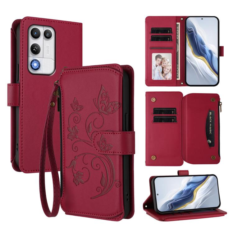 Butterfly Love Flower Multi-card Zipper Wallet Leather Phone Case, For ZTE nubia Neo 5 5G, For ZTE nubia Neo 5 GT 5G, For ZTE nubia P7 Pro / Optus X Value, For ZTE nubia P9 Pro / Optus X Pro 2 5G, For ZTE nubia RedMagic 11 Air                          ...