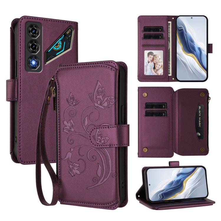 Butterfly Love Flower Multi-card Zipper Wallet Leather Phone Case, For ZTE nubia Neo 5 5G, For ZTE nubia Neo 5 GT 5G, For ZTE nubia P7 Pro / Optus X Value, For ZTE nubia P9 Pro / Optus X Pro 2 5G, For ZTE nubia RedMagic 11 Air                          ...