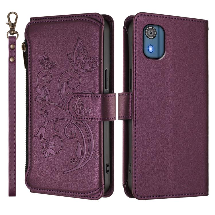 Butterfly Love Flower Multi-card Zipper Wallet Leather Phone Case, For Nokia C02, For Nokia X30 5G, For Nokia G400, For Nokia G11 4G / G21 4G