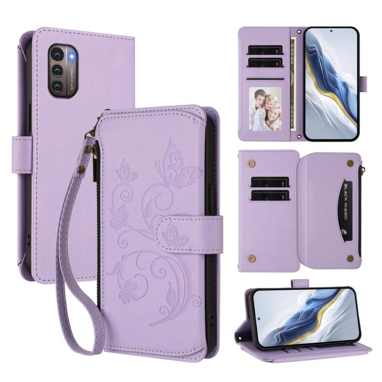 Butterfly Love Flower Multi-card Zipper Wallet Leather Phone Case, For Nokia C02, For Nokia X30 5G, For Nokia G400, For Nokia G11 4G / G21 4G