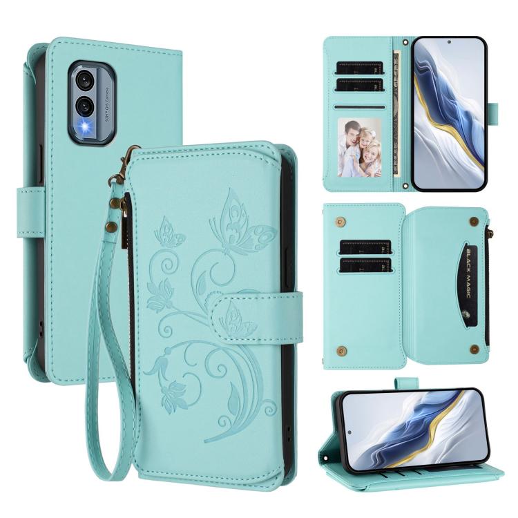 Butterfly Love Flower Multi-card Zipper Wallet Leather Phone Case, For Nokia C02, For Nokia X30 5G, For Nokia G400, For Nokia G11 4G / G21 4G