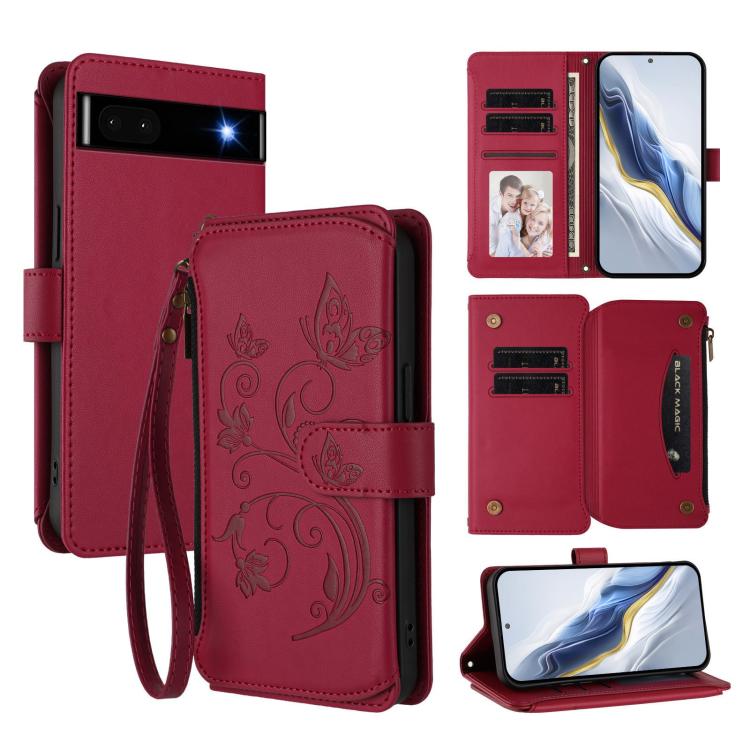 Butterfly Love Flower Multi-card Zipper Wallet Leather Phone Case, For Google Pixel 8 Pro, For Google Pixel 8, For Google Pixel 7a, For Google Pixel 7 Pro 5G, For Google Pixel 7 5G, For Google Pixel 6a