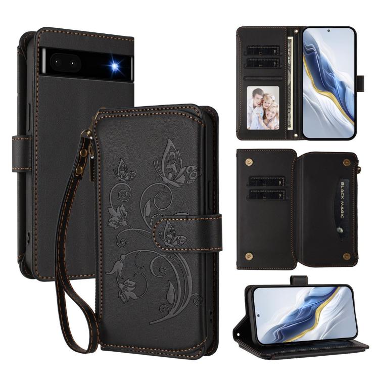 Butterfly Love Flower Multi-card Zipper Wallet Leather Phone Case, For Google Pixel 8 Pro, For Google Pixel 8, For Google Pixel 7a, For Google Pixel 7 Pro 5G, For Google Pixel 7 5G, For Google Pixel 6a