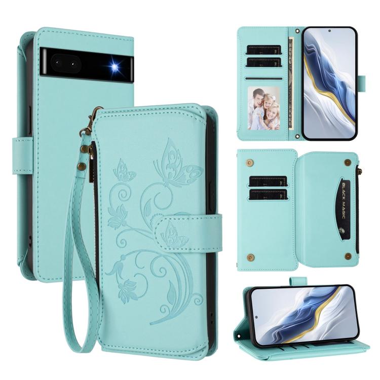 Butterfly Love Flower Multi-card Zipper Wallet Leather Phone Case, For Google Pixel 8 Pro, For Google Pixel 8, For Google Pixel 7a, For Google Pixel 7 Pro 5G, For Google Pixel 7 5G, For Google Pixel 6a