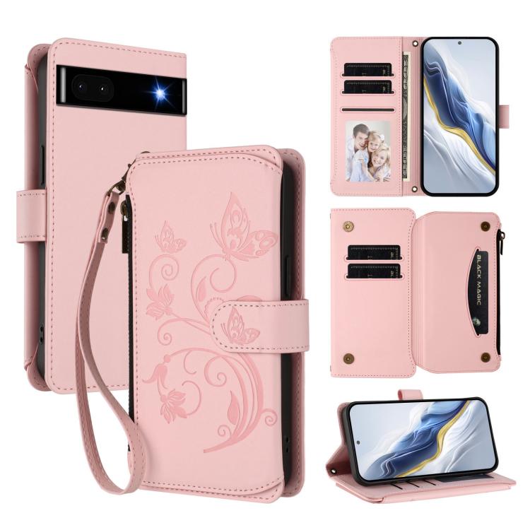 Butterfly Love Flower Multi-card Zipper Wallet Leather Phone Case, For Google Pixel 8 Pro, For Google Pixel 8, For Google Pixel 7a, For Google Pixel 7 Pro 5G, For Google Pixel 7 5G, For Google Pixel 6a