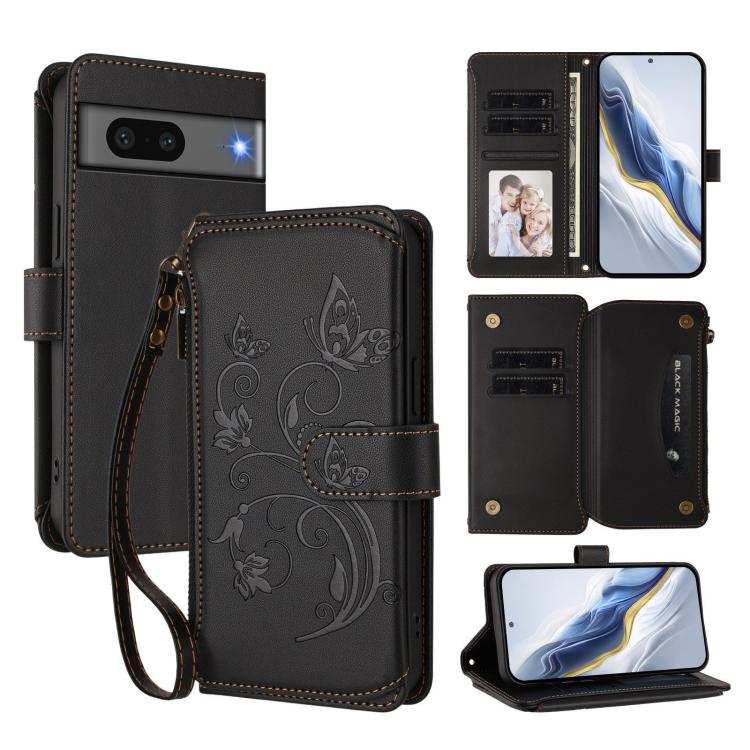 Butterfly Love Flower Multi-card Zipper Wallet Leather Phone Case, For Google Pixel 8 Pro, For Google Pixel 8, For Google Pixel 7a, For Google Pixel 7 Pro 5G, For Google Pixel 7 5G, For Google Pixel 6a
