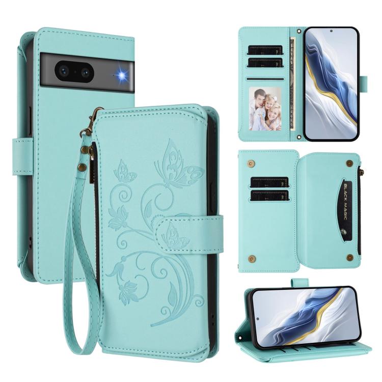Butterfly Love Flower Multi-card Zipper Wallet Leather Phone Case, For Google Pixel 8 Pro, For Google Pixel 8, For Google Pixel 7a, For Google Pixel 7 Pro 5G, For Google Pixel 7 5G, For Google Pixel 6a