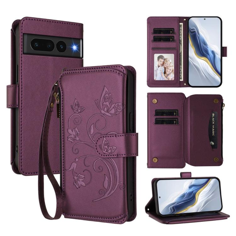 Butterfly Love Flower Multi-card Zipper Wallet Leather Phone Case, For Google Pixel 8 Pro, For Google Pixel 8, For Google Pixel 7a, For Google Pixel 7 Pro 5G, For Google Pixel 7 5G, For Google Pixel 6a