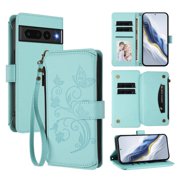 Butterfly Love Flower Multi-card Zipper Wallet Leather Phone Case, For Google Pixel 8 Pro, For Google Pixel 8, For Google Pixel 7a, For Google Pixel 7 Pro 5G, For Google Pixel 7 5G, For Google Pixel 6a