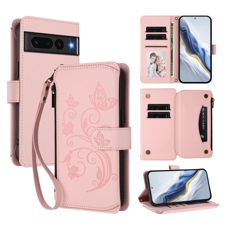 Butterfly Love Flower Multi-card Zipper Wallet Leather Phone Case, For Google Pixel 8 Pro, For Google Pixel 8, For Google Pixel 7a, For Google Pixel 7 Pro 5G, For Google Pixel 7 5G, For Google Pixel 6a