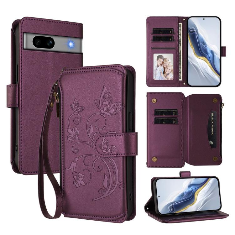Butterfly Love Flower Multi-card Zipper Wallet Leather Phone Case, For Google Pixel 8 Pro, For Google Pixel 8, For Google Pixel 7a, For Google Pixel 7 Pro 5G, For Google Pixel 7 5G, For Google Pixel 6a