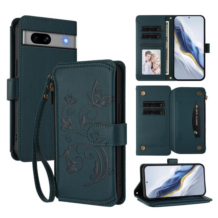 Butterfly Love Flower Multi-card Zipper Wallet Leather Phone Case, For Google Pixel 8 Pro, For Google Pixel 8, For Google Pixel 7a, For Google Pixel 7 Pro 5G, For Google Pixel 7 5G, For Google Pixel 6a