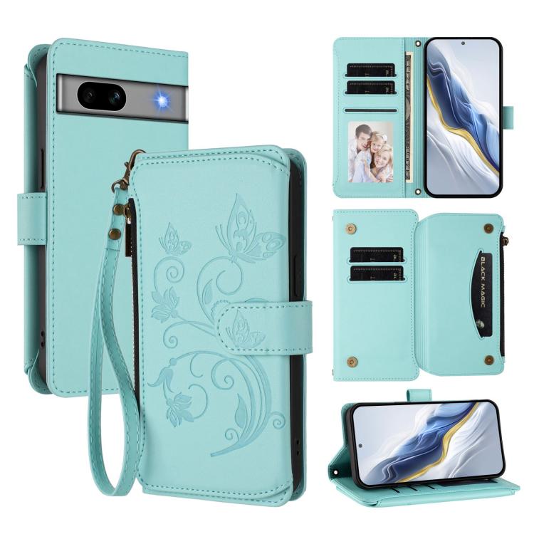 Butterfly Love Flower Multi-card Zipper Wallet Leather Phone Case, For Google Pixel 8 Pro, For Google Pixel 8, For Google Pixel 7a, For Google Pixel 7 Pro 5G, For Google Pixel 7 5G, For Google Pixel 6a