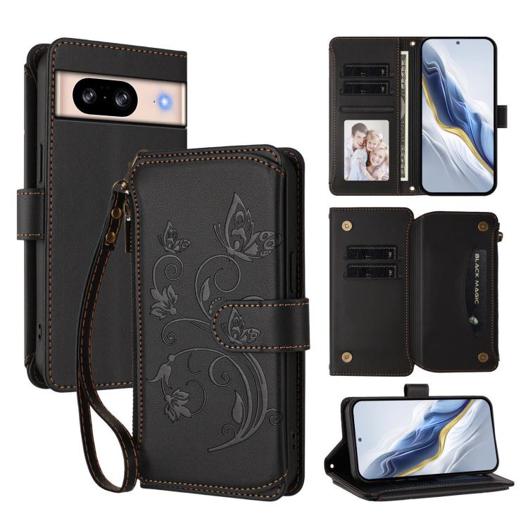 Butterfly Love Flower Multi-card Zipper Wallet Leather Phone Case, For Google Pixel 8 Pro, For Google Pixel 8, For Google Pixel 7a, For Google Pixel 7 Pro 5G, For Google Pixel 7 5G, For Google Pixel 6a