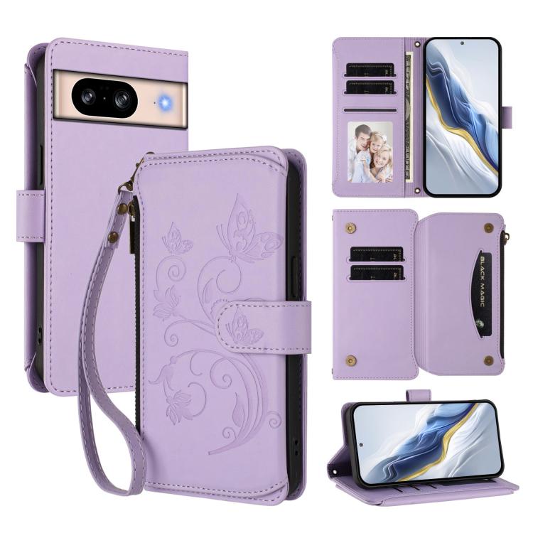 Butterfly Love Flower Multi-card Zipper Wallet Leather Phone Case, For Google Pixel 8 Pro, For Google Pixel 8, For Google Pixel 7a, For Google Pixel 7 Pro 5G, For Google Pixel 7 5G, For Google Pixel 6a