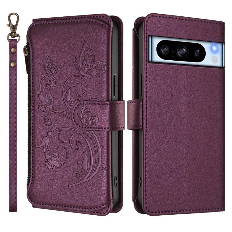 Butterfly Love Flower Multi-card Zipper Wallet Leather Phone Case, For Google Pixel 8 Pro, For Google Pixel 8, For Google Pixel 7a, For Google Pixel 7 Pro 5G, For Google Pixel 7 5G, For Google Pixel 6a