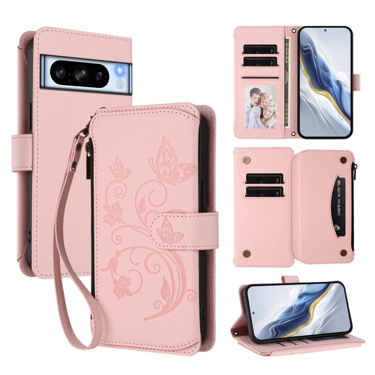 Butterfly Love Flower Multi-card Zipper Wallet Leather Phone Case, For Google Pixel 8 Pro, For Google Pixel 8, For Google Pixel 7a, For Google Pixel 7 Pro 5G, For Google Pixel 7 5G, For Google Pixel 6a