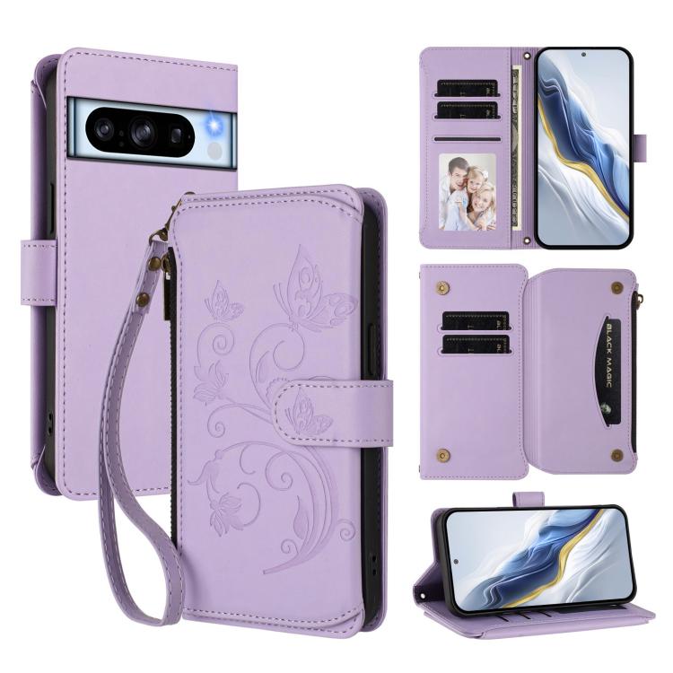 Butterfly Love Flower Multi-card Zipper Wallet Leather Phone Case, For Google Pixel 8 Pro, For Google Pixel 8, For Google Pixel 7a, For Google Pixel 7 Pro 5G, For Google Pixel 7 5G, For Google Pixel 6a
