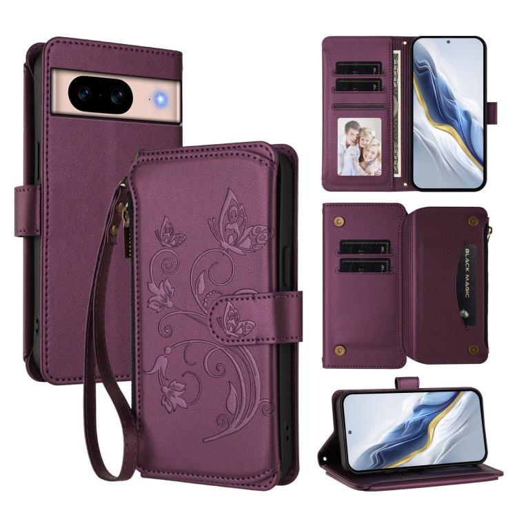 Butterfly Love Flower Multi-card Zipper Wallet Leather Phone Case, For Google Pixel 11 Pro XL, For Google Pixel 11 / 11 Pro, For Google Pixel 10 Pro XL / 9 Pro XL, For Google Pixel 10 / 10 Pro / 9 Pro, For Google Pixel 9a, For Google Pixel 8a