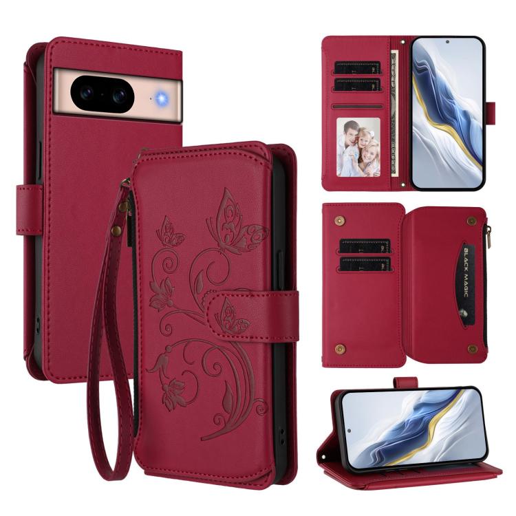 Butterfly Love Flower Multi-card Zipper Wallet Leather Phone Case, For Google Pixel 11 Pro XL, For Google Pixel 11 / 11 Pro, For Google Pixel 10 Pro XL / 9 Pro XL, For Google Pixel 10 / 10 Pro / 9 Pro, For Google Pixel 9a, For Google Pixel 8a
