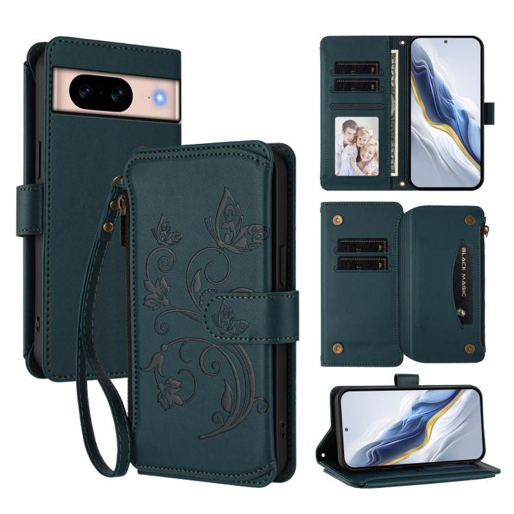 Butterfly Love Flower Multi-card Zipper Wallet Leather Phone Case, For Google Pixel 11 Pro XL, For Google Pixel 11 / 11 Pro, For Google Pixel 10 Pro XL / 9 Pro XL, For Google Pixel 10 / 10 Pro / 9 Pro, For Google Pixel 9a, For Google Pixel 8a