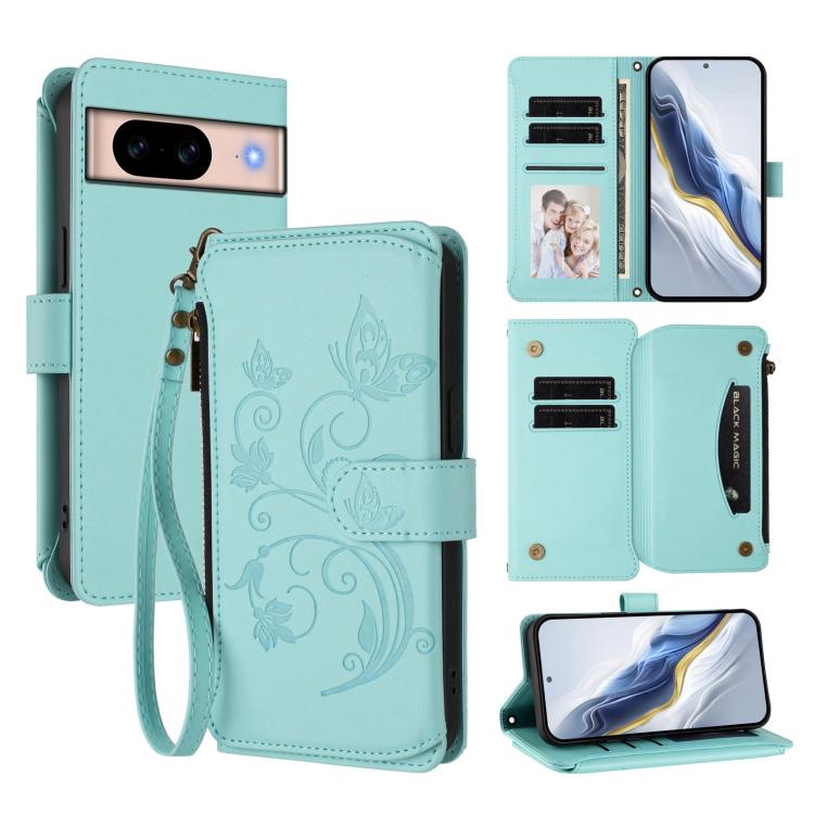 Butterfly Love Flower Multi-card Zipper Wallet Leather Phone Case, For Google Pixel 11 Pro XL, For Google Pixel 11 / 11 Pro, For Google Pixel 10 Pro XL / 9 Pro XL, For Google Pixel 10 / 10 Pro / 9 Pro, For Google Pixel 9a, For Google Pixel 8a