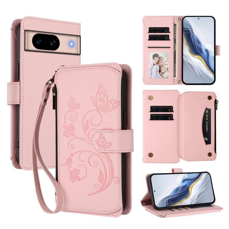 Butterfly Love Flower Multi-card Zipper Wallet Leather Phone Case, For Google Pixel 11 Pro XL, For Google Pixel 11 / 11 Pro, For Google Pixel 10 Pro XL / 9 Pro XL, For Google Pixel 10 / 10 Pro / 9 Pro, For Google Pixel 9a, For Google Pixel 8a