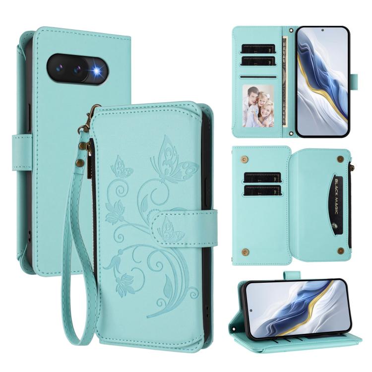 Butterfly Love Flower Multi-card Zipper Wallet Leather Phone Case, For Google Pixel 11 Pro XL, For Google Pixel 11 / 11 Pro, For Google Pixel 10 Pro XL / 9 Pro XL, For Google Pixel 10 / 10 Pro / 9 Pro, For Google Pixel 9a, For Google Pixel 8a