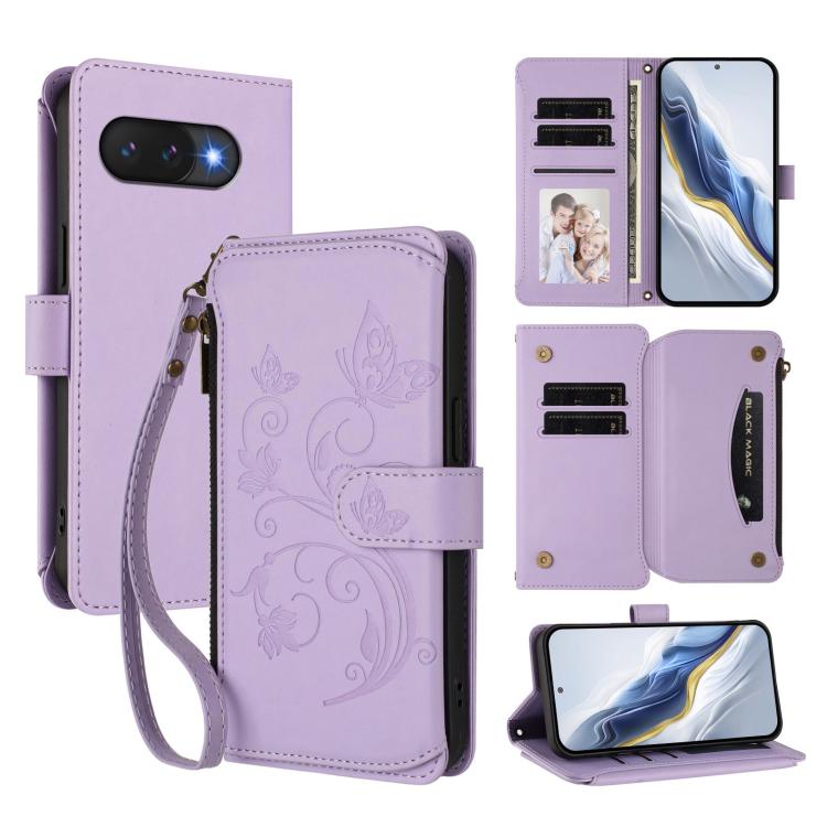 Butterfly Love Flower Multi-card Zipper Wallet Leather Phone Case, For Google Pixel 11 Pro XL, For Google Pixel 11 / 11 Pro, For Google Pixel 10 Pro XL / 9 Pro XL, For Google Pixel 10 / 10 Pro / 9 Pro, For Google Pixel 9a, For Google Pixel 8a