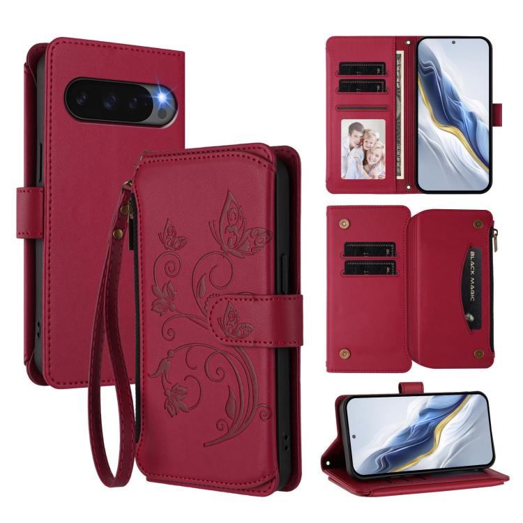 Butterfly Love Flower Multi-card Zipper Wallet Leather Phone Case, For Google Pixel 11 Pro XL, For Google Pixel 11 / 11 Pro, For Google Pixel 10 Pro XL / 9 Pro XL, For Google Pixel 10 / 10 Pro / 9 Pro, For Google Pixel 9a, For Google Pixel 8a