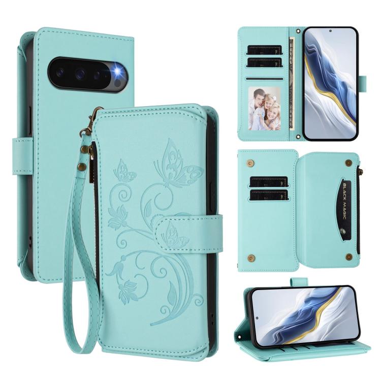 Butterfly Love Flower Multi-card Zipper Wallet Leather Phone Case, For Google Pixel 11 Pro XL, For Google Pixel 11 / 11 Pro, For Google Pixel 10 Pro XL / 9 Pro XL, For Google Pixel 10 / 10 Pro / 9 Pro, For Google Pixel 9a, For Google Pixel 8a