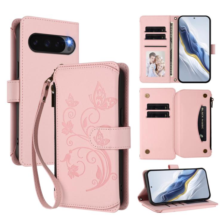 Butterfly Love Flower Multi-card Zipper Wallet Leather Phone Case, For Google Pixel 11 Pro XL, For Google Pixel 11 / 11 Pro, For Google Pixel 10 Pro XL / 9 Pro XL, For Google Pixel 10 / 10 Pro / 9 Pro, For Google Pixel 9a, For Google Pixel 8a