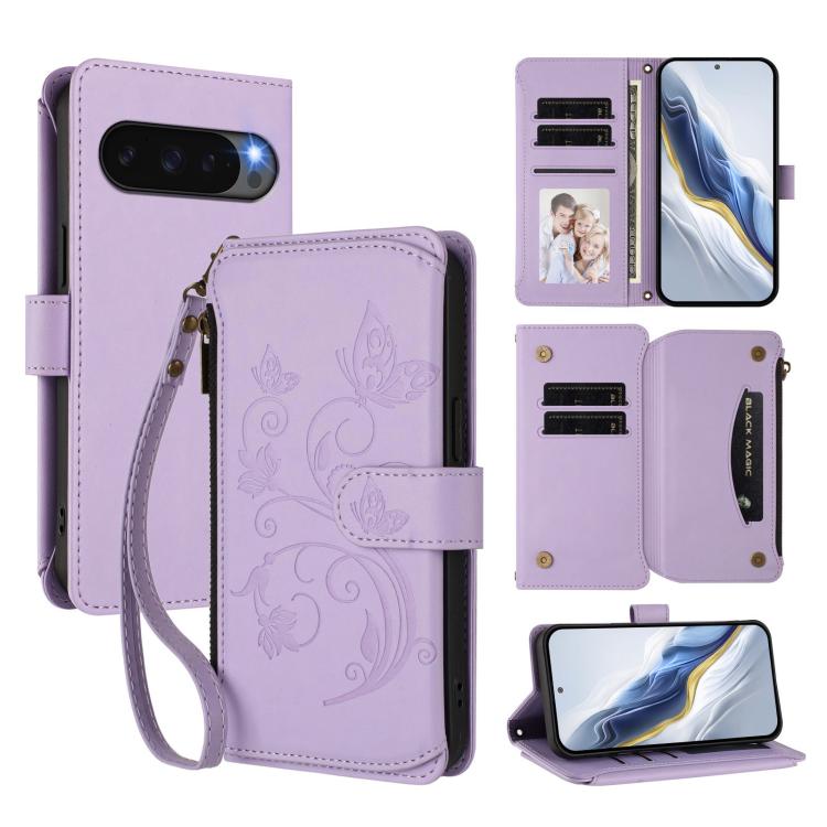 Butterfly Love Flower Multi-card Zipper Wallet Leather Phone Case, For Google Pixel 11 Pro XL, For Google Pixel 11 / 11 Pro, For Google Pixel 10 Pro XL / 9 Pro XL, For Google Pixel 10 / 10 Pro / 9 Pro, For Google Pixel 9a, For Google Pixel 8a