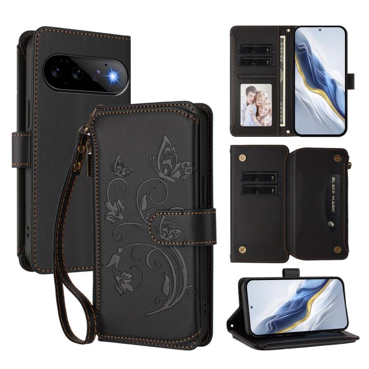 Butterfly Love Flower Multi-card Zipper Wallet Leather Phone Case, For Google Pixel 11 Pro XL, For Google Pixel 11 / 11 Pro, For Google Pixel 10 Pro XL / 9 Pro XL, For Google Pixel 10 / 10 Pro / 9 Pro, For Google Pixel 9a, For Google Pixel 8a