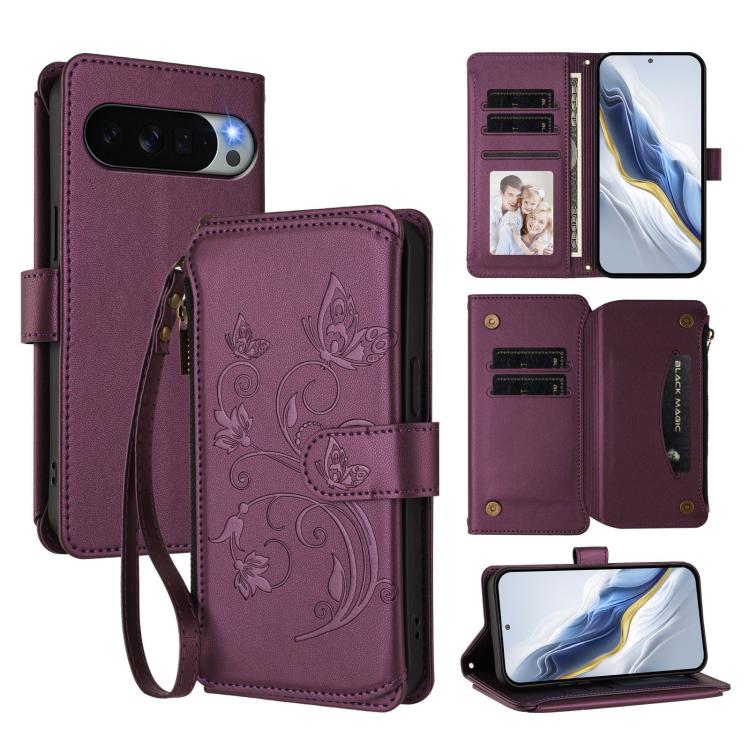 Butterfly Love Flower Multi-card Zipper Wallet Leather Phone Case, For Google Pixel 11 Pro XL, For Google Pixel 11 / 11 Pro, For Google Pixel 10 Pro XL / 9 Pro XL, For Google Pixel 10 / 10 Pro / 9 Pro, For Google Pixel 9a, For Google Pixel 8a