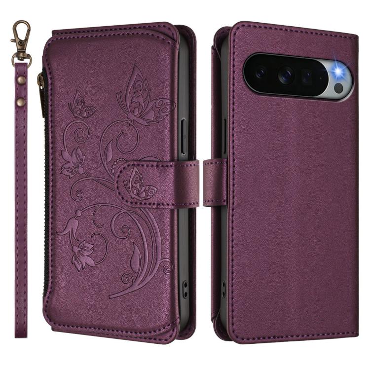 Butterfly Love Flower Multi-card Zipper Wallet Leather Phone Case, For Google Pixel 11 Pro XL, For Google Pixel 11 / 11 Pro, For Google Pixel 10 Pro XL / 9 Pro XL, For Google Pixel 10 / 10 Pro / 9 Pro, For Google Pixel 9a, For Google Pixel 8a